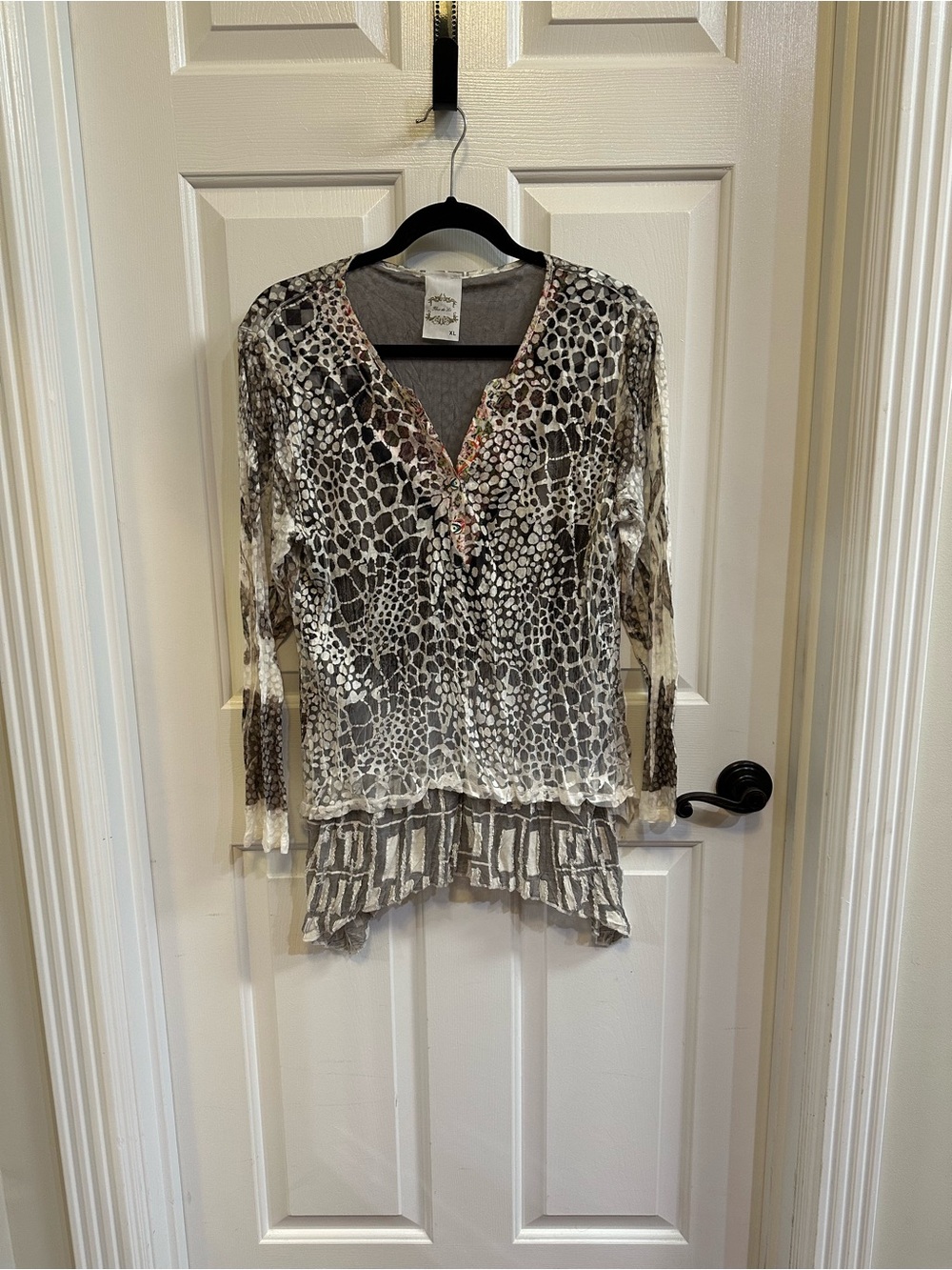 Fleur de Lis Boho Neutral Animal-Print Layered V-Neck Top